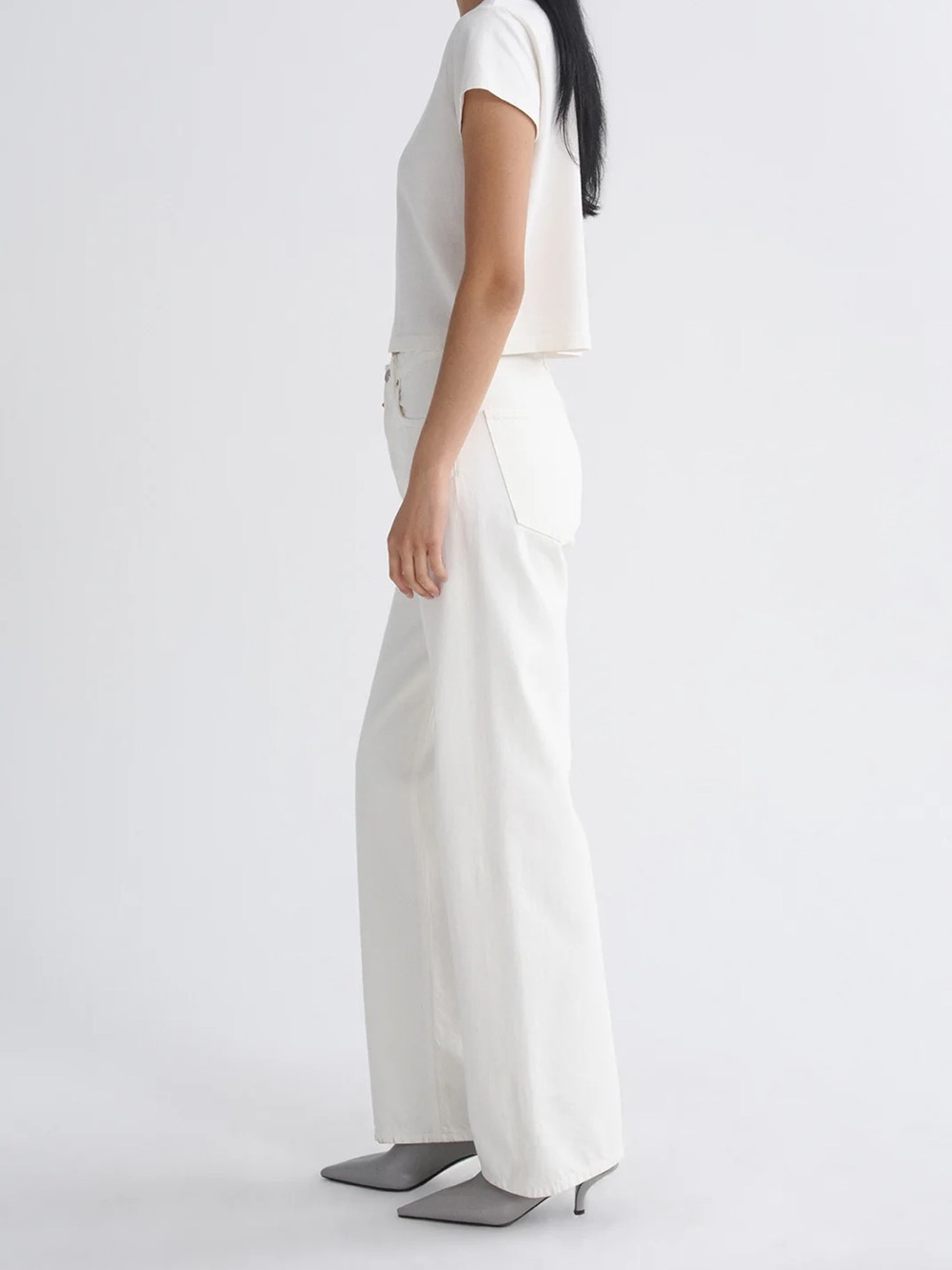 AGOLDE REn Jeans 32” Classic High-Rise Wide-Leg Jeans in White FORTUNE COOKIE - Picture 5 of 11